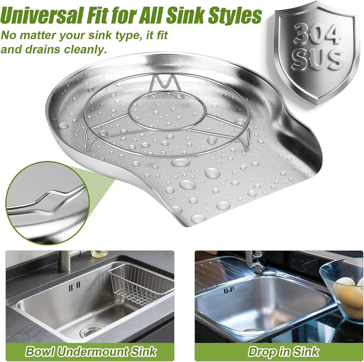 Stainless Steel Colander Set with Self-Draining Base, 3 Sizes Colanders & Food Strainers for Pasta, Rice, Fruits & Veggies, Metal Colander with Draining Plate for Sink or Countertop