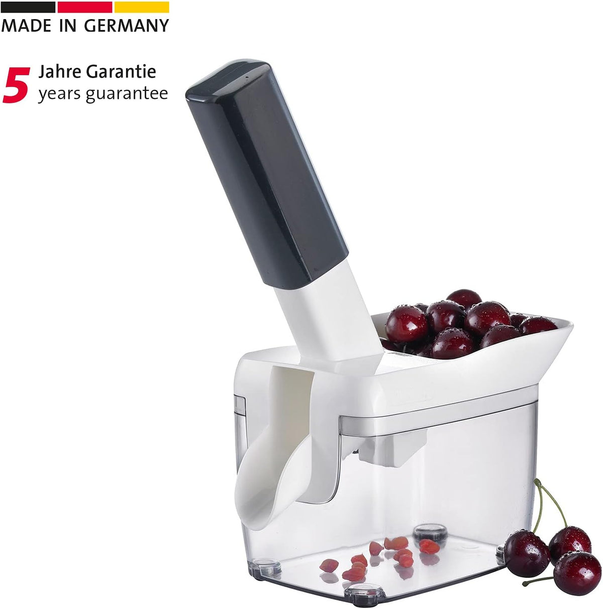 Cherry Stoner Pitter, Stainless Steel plunger Comes with Waste Container, Stones Cherries Ready For Cakes and Preserves