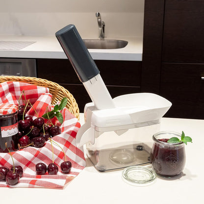 Cherry Stoner Pitter, Stainless Steel plunger Comes with Waste Container, Stones Cherries Ready For Cakes and Preserves