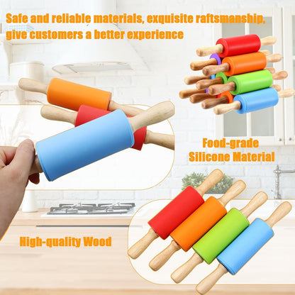 10Pcs 9 Inch Mini Silicone Rolling Pin, Small Kids Rolling Pins for Baking