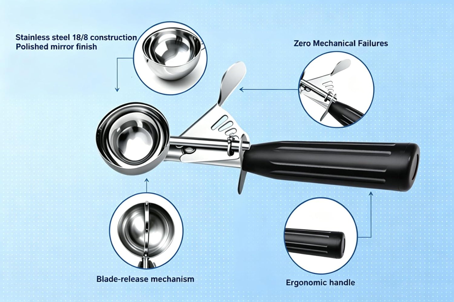 Heavy Duty Stainless Steel Ice Cream Scoop 3.25 oz, Cookie Scoop with Trigger, Baking Scoop for Bakeries,Restaurants & Dessert Shops, #10, Ivory