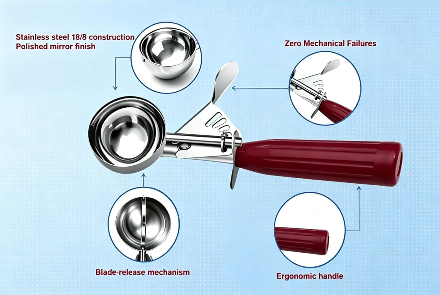 Heavy Duty Stainless Steel Ice Cream Scoop 3.25 oz, Cookie Scoop with Trigger, Baking Scoop for Bakeries,Restaurants & Dessert Shops, #10, Ivory