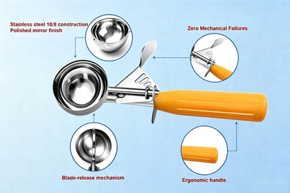 Heavy Duty Stainless Steel Ice Cream Scoop 3.25 oz, Cookie Scoop with Trigger, Baking Scoop for Bakeries,Restaurants & Dessert Shops, #10, Ivory