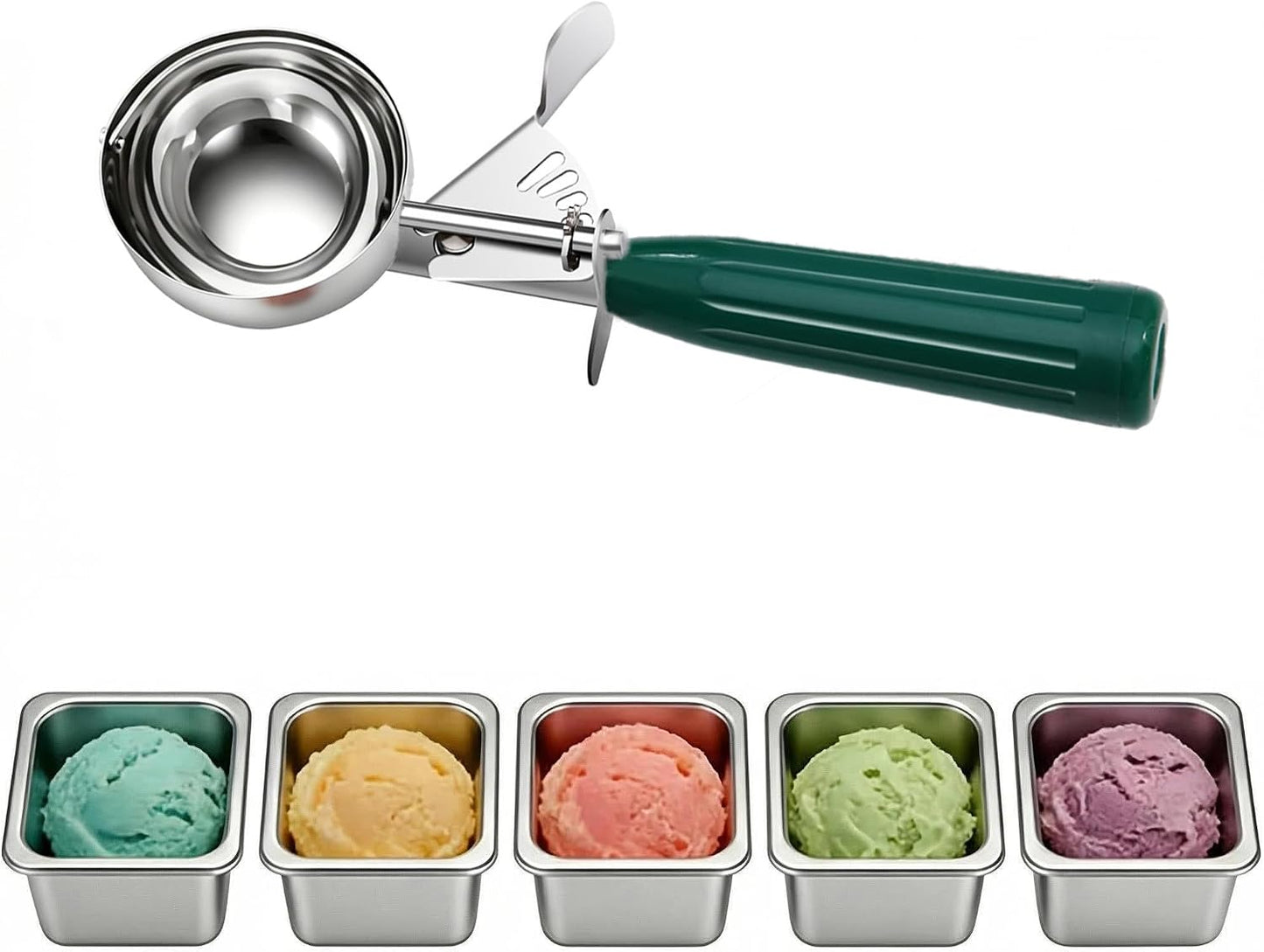 Heavy Duty Stainless Steel Ice Cream Scoop 3.25 oz, Cookie Scoop with Trigger, Baking Scoop for Bakeries,Restaurants & Dessert Shops, #10, Ivory