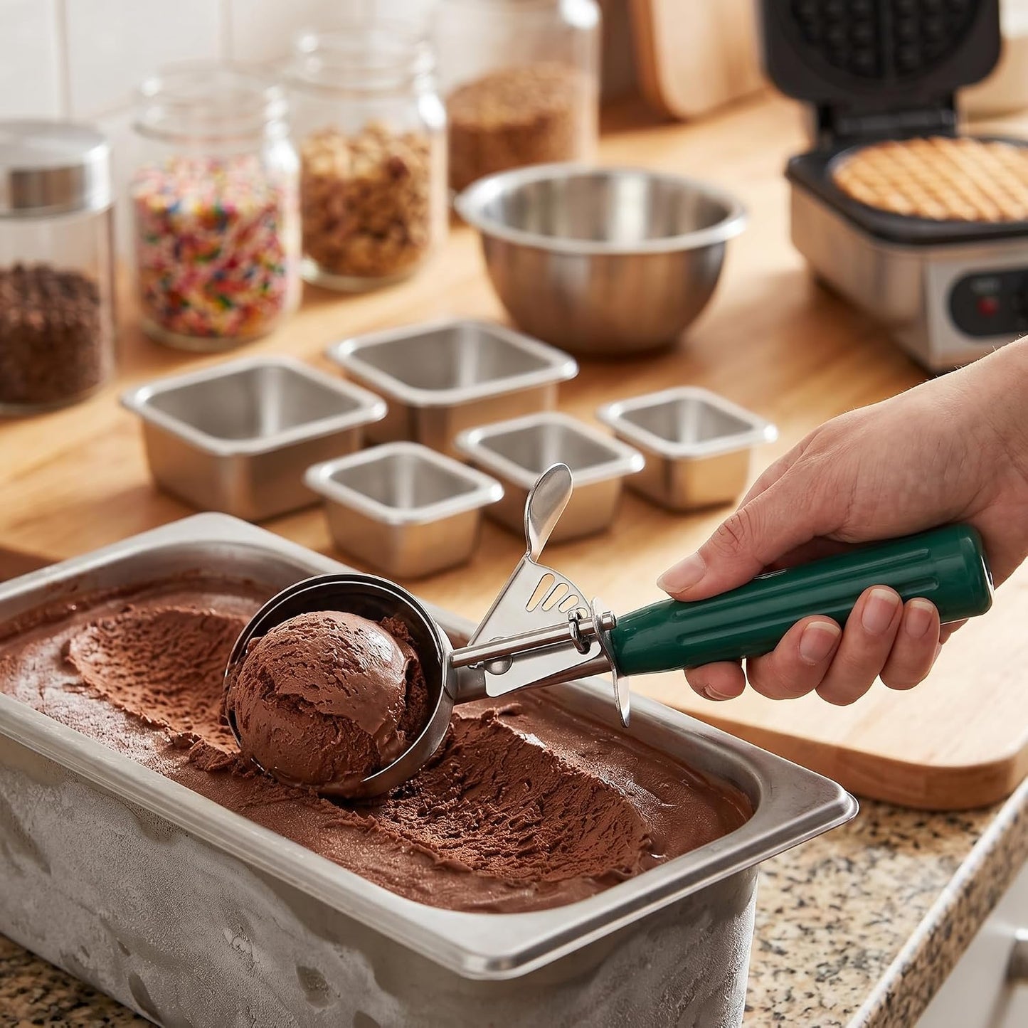 Heavy Duty Stainless Steel Ice Cream Scoop 3.25 oz, Cookie Scoop with Trigger, Baking Scoop for Bakeries,Restaurants & Dessert Shops, #10, Ivory