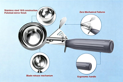 Heavy Duty Stainless Steel Ice Cream Scoop 3.25 oz, Cookie Scoop with Trigger, Baking Scoop for Bakeries,Restaurants & Dessert Shops, #10, Ivory