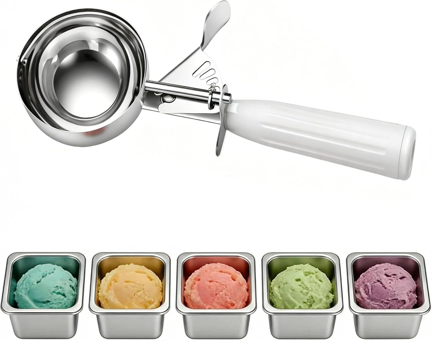 Heavy Duty Stainless Steel Ice Cream Scoop 3.25 oz, Cookie Scoop with Trigger, Baking Scoop for Bakeries,Restaurants & Dessert Shops, #10, Ivory
