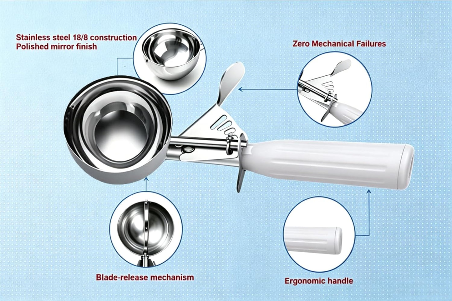Heavy Duty Stainless Steel Ice Cream Scoop 3.25 oz, Cookie Scoop with Trigger, Baking Scoop for Bakeries,Restaurants & Dessert Shops, #10, Ivory