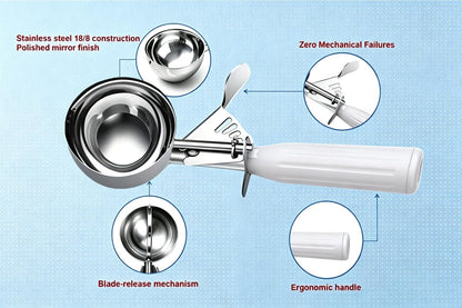 Heavy Duty Stainless Steel Ice Cream Scoop 3.25 oz, Cookie Scoop with Trigger, Baking Scoop for Bakeries,Restaurants & Dessert Shops, #10, Ivory