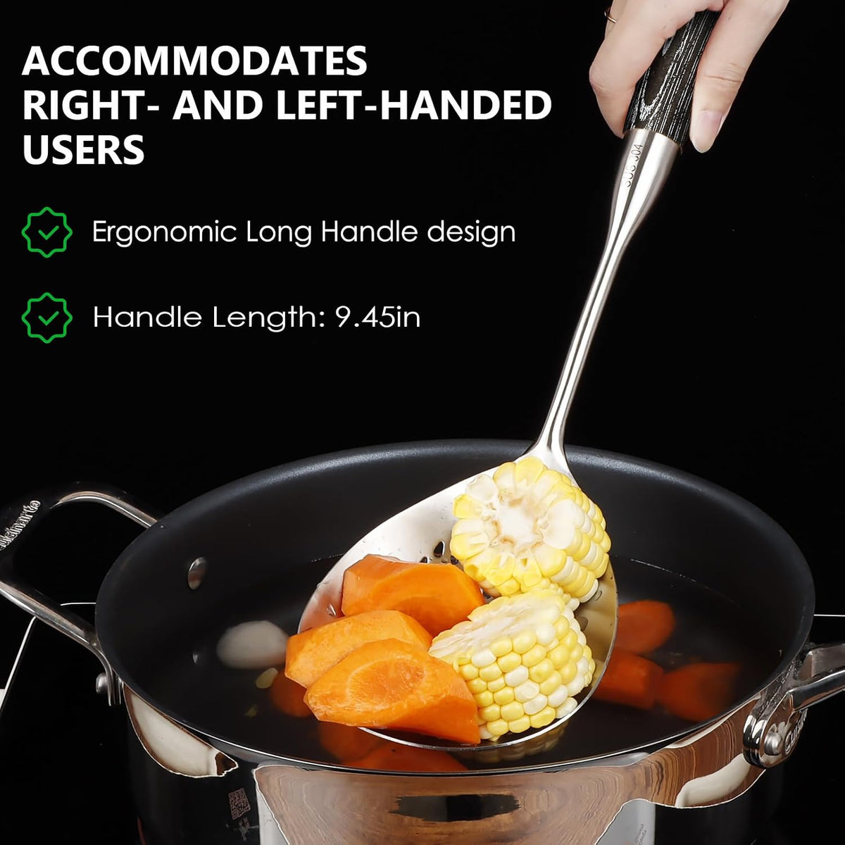 Skimmer Slotted Spoon, 304 Stainless Steel Spider Strainer Skimmer Ladle Spoon for Cooking and Frying, Pasta, Spaghetti, 4.3 inch, Dishwasher safe