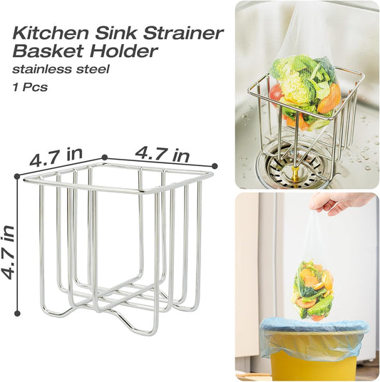 Kitchen Sink Strainer with Sink Basket Holder and 200 Strainer Net Bags,Food Catcher with Drain Filter Mesh Bag,Meshmate Waste Rack Trash Catcher for Leftovers.