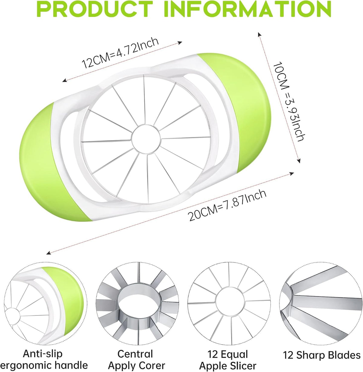 Apple Cutter, Apple Corer and Slicer - 4.72 Inch Apple Slicer