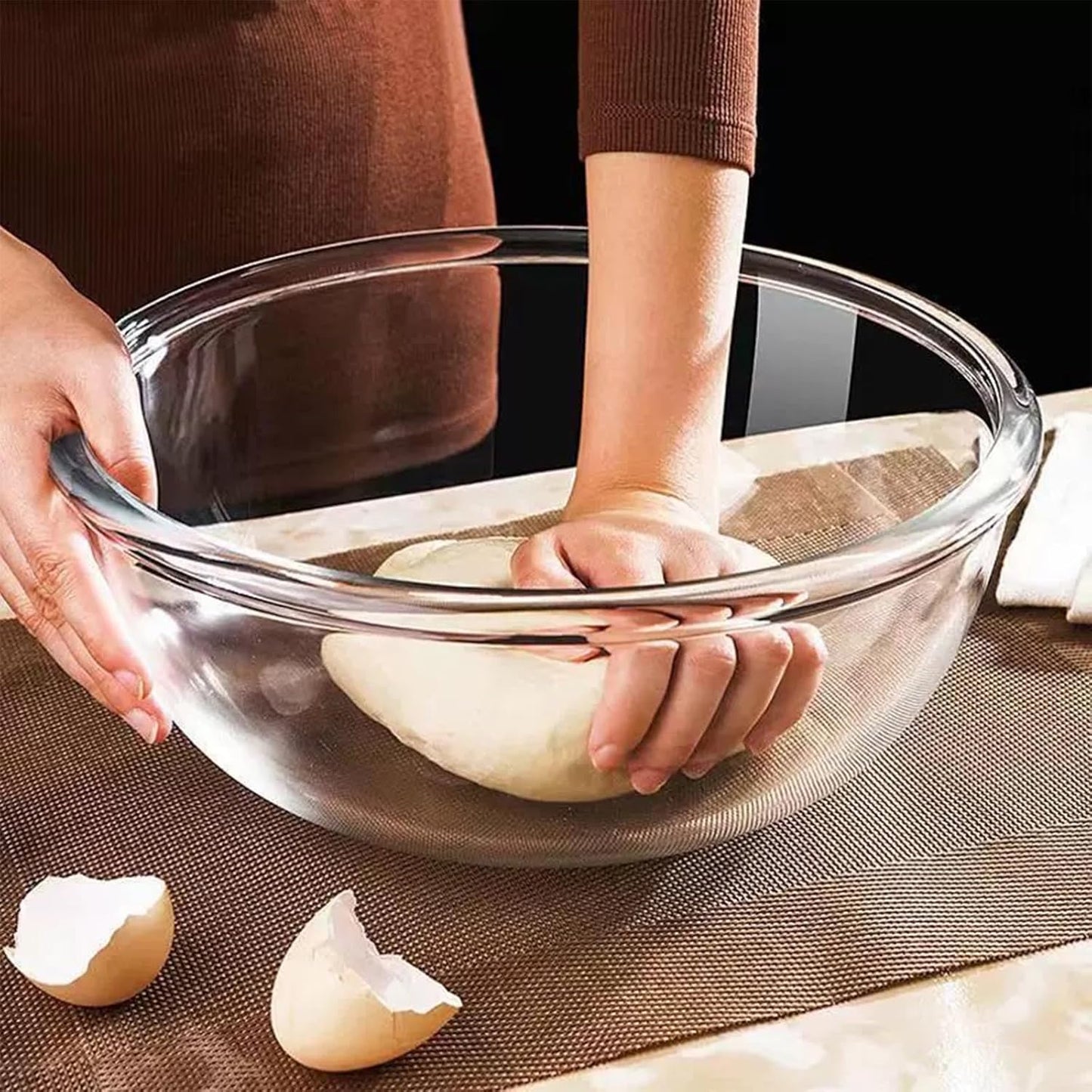 6.5Quart Large Glass Bowl with Lid for Sourdough Bread Making, 12.3 Inch Clear Glass Salad Cooking Bowls for Kitchen Salad Bread Storage, For Prepping, Marinating & Brining Kimch