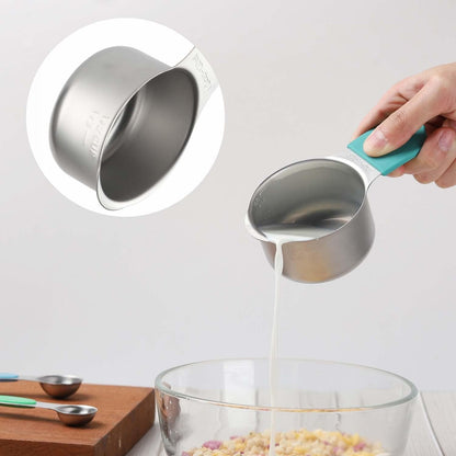Magnetic Measuring Cups and Spoons Set Including 7 Stainless Steel Stackable Measuring Cup 8 Double Sided Magnetic Measuring Spoons with 1 Leveler for Dry and Liquid Ingredients (black)