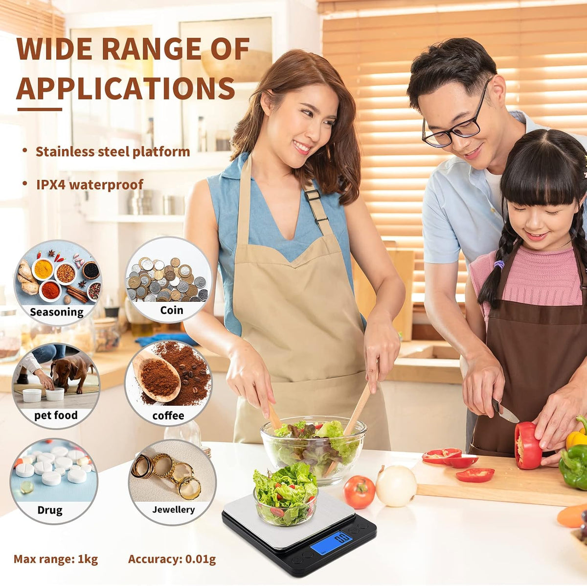 Small Digital Gram Scale 1000g by 0.01g, High Accuracy Scale for Food Ounces and Grams, Upgrade USB Charging Kitchen Scale Digital Weight for Cooking, Baking, with Tare Function, 9 Units, 2 Tray