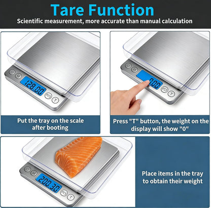 Small Digital Gram Scale 1000g by 0.01g, High Accuracy Scale for Food Ounces and Grams, Upgrade USB Charging Kitchen Scale Digital Weight for Cooking, Baking, with Tare Function, 9 Units, 2 Tray