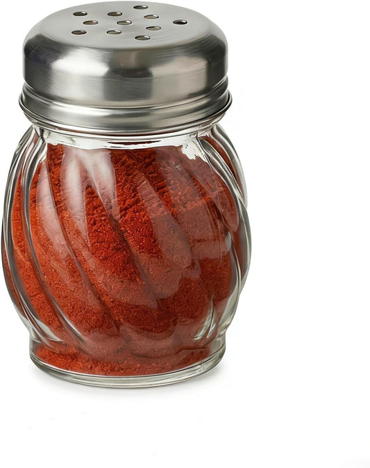 6 Ounce Glass Swirl Cheese Shaker, Crushed Red Pepper Shaker with Stainless Steel Holes Lid