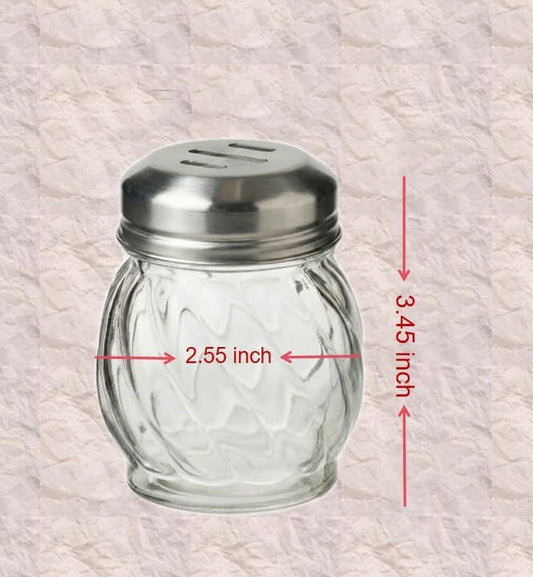 6 Ounce Glass Swirl Cheese Shaker, Crushed Red Pepper Shaker with Stainless Steel Holes Lid