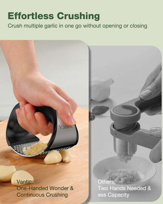 Garlic Press Rocker - Stainless Steel Garlic Crusher, Mincer and Chopper with Peeler & Scraper, Easy Kitchen Gadget for Effortless Smashing