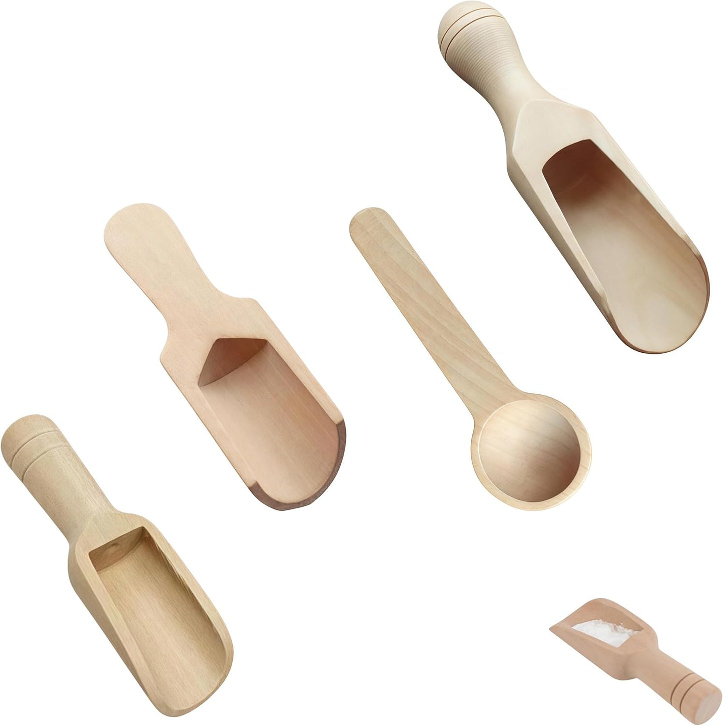 4PCS Mini Wooden Spoon Bath Salt Spoon (3.66 & 3 Inch) - Food-Safe Beechwood Measuring Tools for Baking/Coffee/Spices, Ergonomic Kitchen Utensils & Baby Food Prep (4 Sizes)