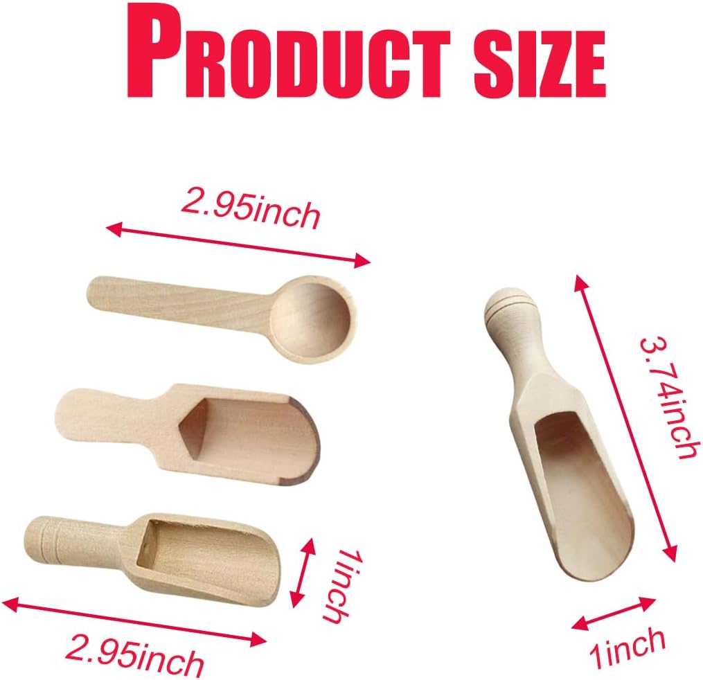 4PCS Mini Wooden Spoon Bath Salt Spoon (3.66 & 3 Inch) - Food-Safe Beechwood Measuring Tools for Baking/Coffee/Spices, Ergonomic Kitchen Utensils & Baby Food Prep (4 Sizes)