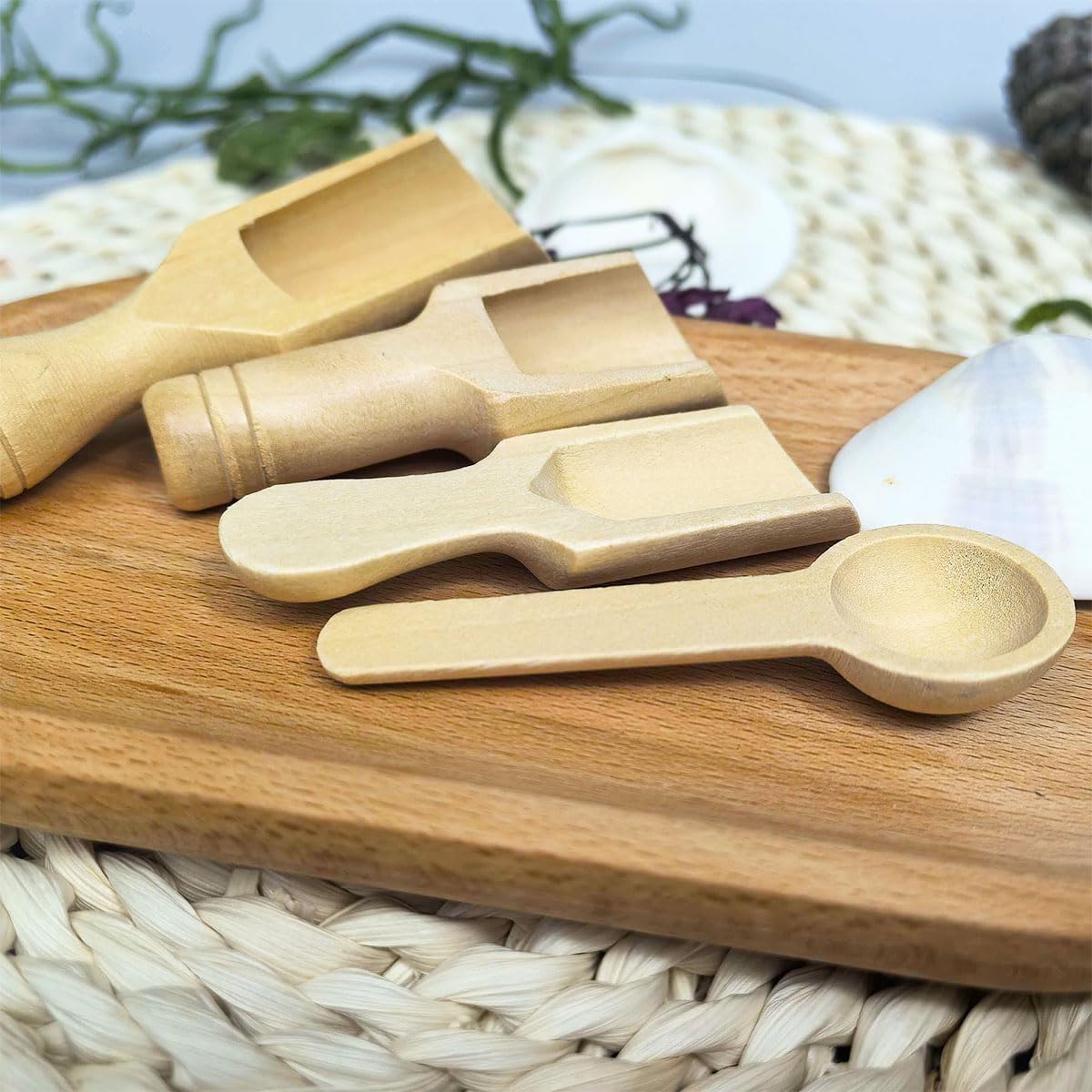4PCS Mini Wooden Spoon Bath Salt Spoon (3.66 & 3 Inch) - Food-Safe Beechwood Measuring Tools for Baking/Coffee/Spices, Ergonomic Kitchen Utensils & Baby Food Prep (4 Sizes)