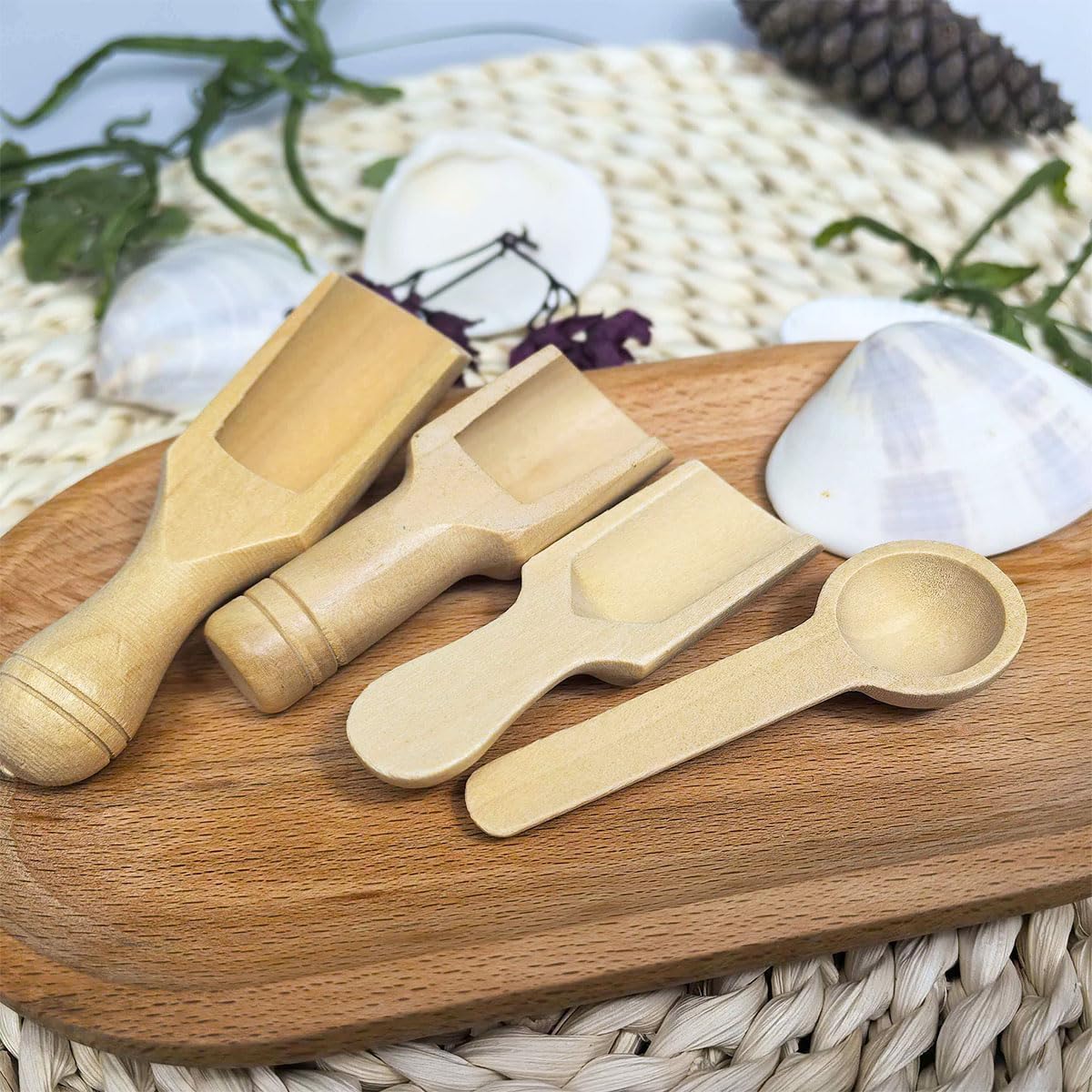 4PCS Mini Wooden Spoon Bath Salt Spoon (3.66 & 3 Inch) - Food-Safe Beechwood Measuring Tools for Baking/Coffee/Spices, Ergonomic Kitchen Utensils & Baby Food Prep (4 Sizes)