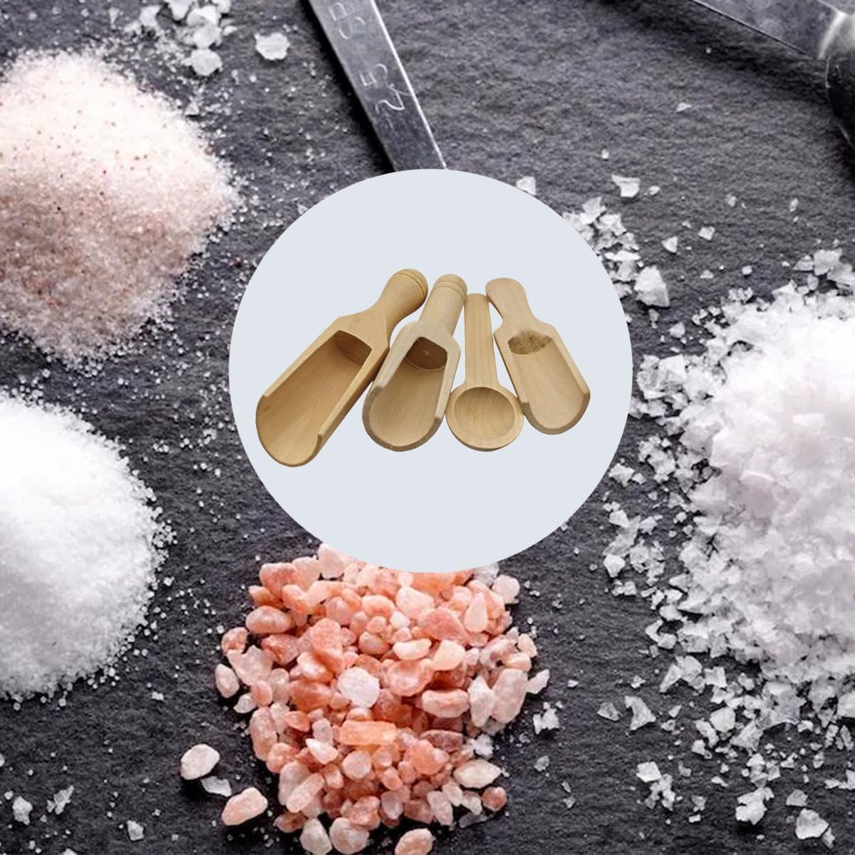 4PCS Mini Wooden Spoon Bath Salt Spoon (3.66 & 3 Inch) - Food-Safe Beechwood Measuring Tools for Baking/Coffee/Spices, Ergonomic Kitchen Utensils & Baby Food Prep (4 Sizes)