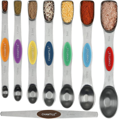 Magnetic Measuring Spoons Set 8 Dual Sided Stainless Steel Measuring Spoons