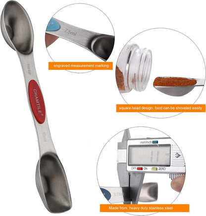 Magnetic Measuring Spoons Set 8 Dual Sided Stainless Steel Measuring Spoons