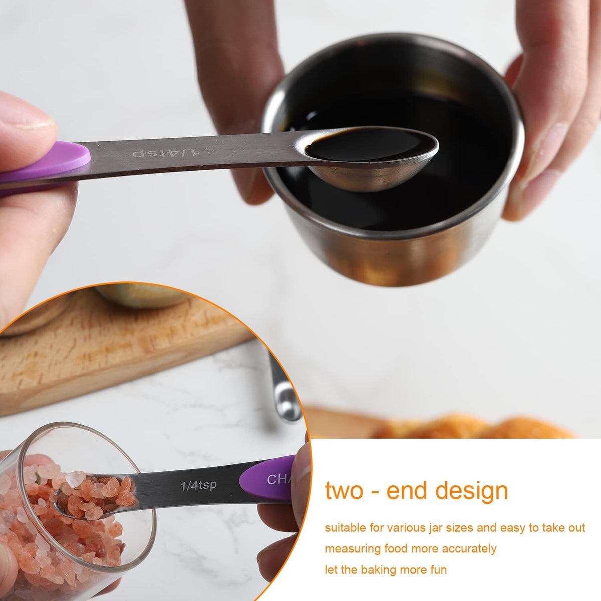 Magnetic Measuring Spoons Set 8 Dual Sided Stainless Steel Measuring Spoons