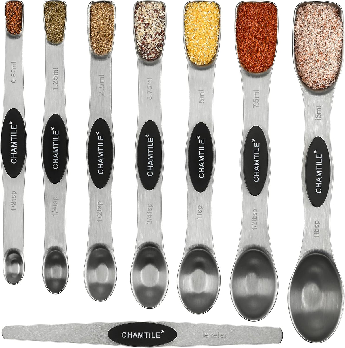 Magnetic Measuring Spoons Set 8 Dual Sided Stainless Steel Measuring Spoons