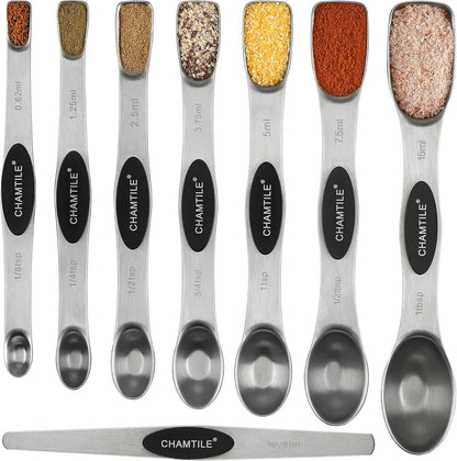 Magnetic Measuring Spoons Set 8 Dual Sided Stainless Steel Measuring Spoons