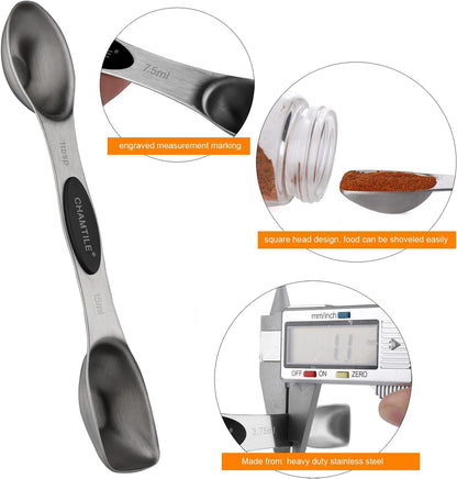 Magnetic Measuring Spoons Set 8 Dual Sided Stainless Steel Measuring Spoons