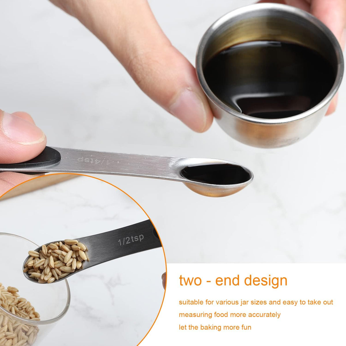 Magnetic Measuring Spoons Set 8 Dual Sided Stainless Steel Measuring Spoons