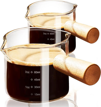 Espresso Measuring Cups, 3.5 oz Double Spout Glasses, Set of 2