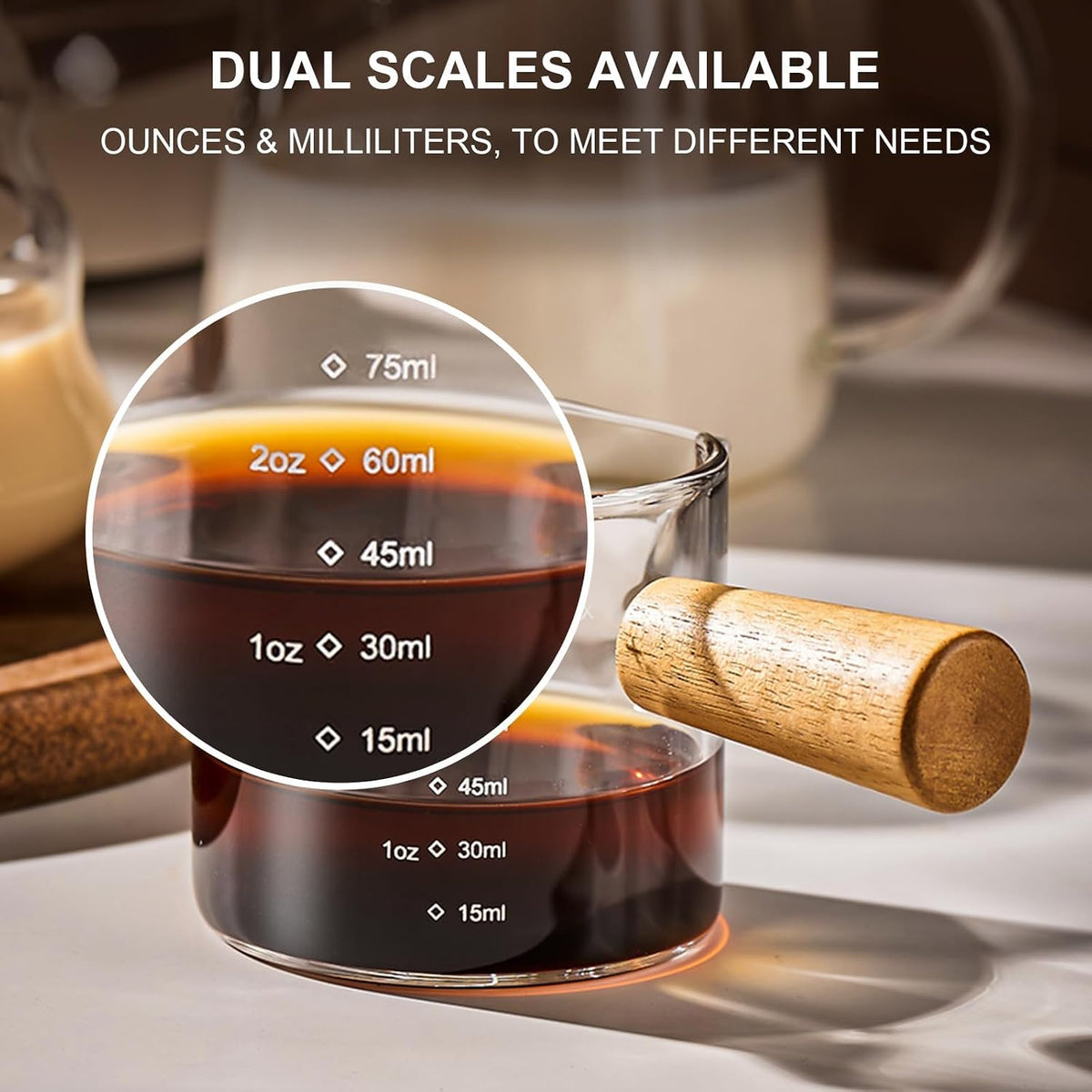 Espresso Measuring Cups, 3.5 oz Double Spout Glasses, Set of 2