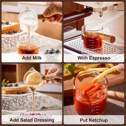 Espresso Measuring Cups, 3.5 oz Double Spout Glasses, Set of 2