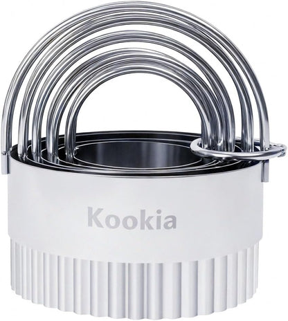 Stainless Steel Biscuit Cutters Set for Baking (5 Pieces) | Fluted Round Cookie Cutters with Handle | Professional Baking Dough Tools