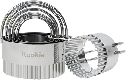 Stainless Steel Biscuit Cutters Set for Baking (5 Pieces) | Fluted Round Cookie Cutters with Handle | Professional Baking Dough Tools