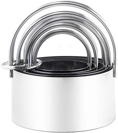 Stainless Steel Biscuit Cutters Set for Baking (5 Pieces) | Fluted Round Cookie Cutters with Handle | Professional Baking Dough Tools