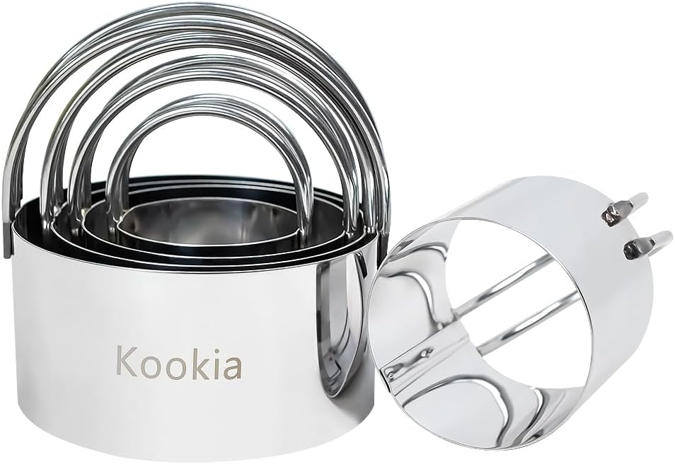 Stainless Steel Biscuit Cutters Set for Baking (5 Pieces) | Fluted Round Cookie Cutters with Handle | Professional Baking Dough Tools
