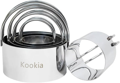 Stainless Steel Biscuit Cutters Set for Baking (5 Pieces) | Fluted Round Cookie Cutters with Handle | Professional Baking Dough Tools