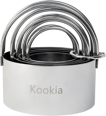 Stainless Steel Biscuit Cutters Set for Baking (5 Pieces) | Fluted Round Cookie Cutters with Handle | Professional Baking Dough Tools
