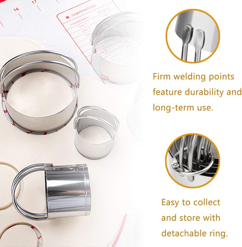 Stainless Steel Biscuit Cutters Set for Baking (5 Pieces) | Fluted Round Cookie Cutters with Handle | Professional Baking Dough Tools