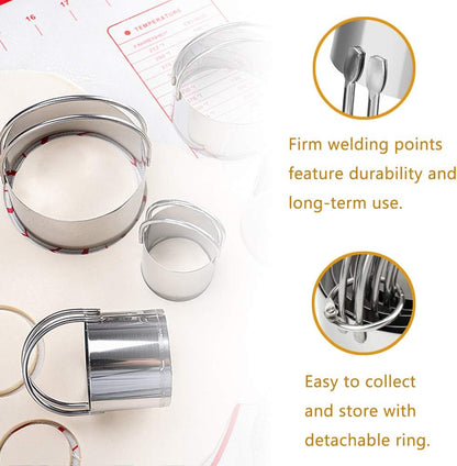 Stainless Steel Biscuit Cutters Set for Baking (5 Pieces) | Fluted Round Cookie Cutters with Handle | Professional Baking Dough Tools