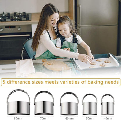 Stainless Steel Biscuit Cutters Set for Baking (5 Pieces) | Fluted Round Cookie Cutters with Handle | Professional Baking Dough Tools