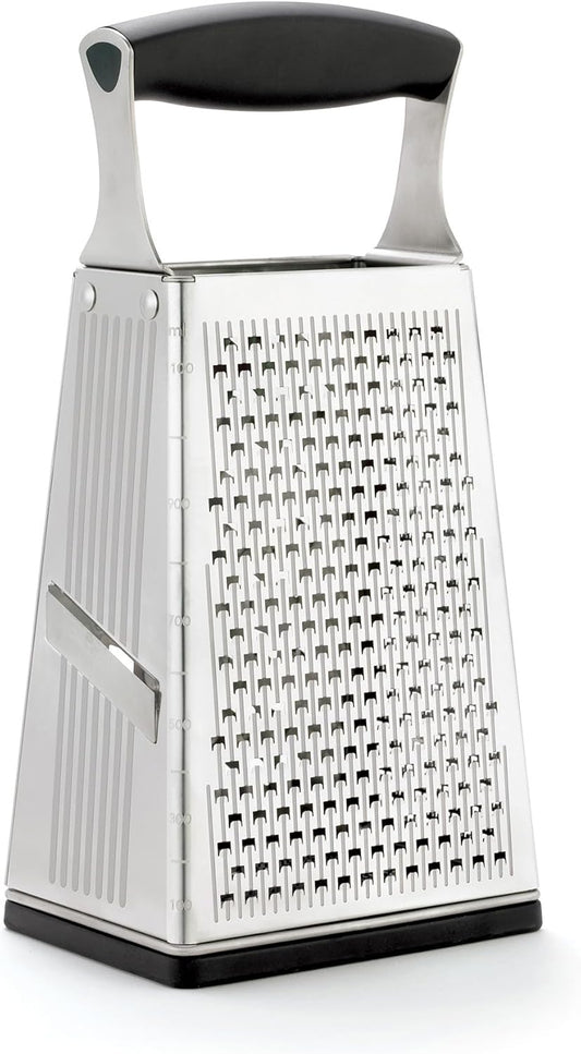 Stainless Steel Cheese Grater with Handle, 4 Sided Box Grater for Kitchen, Ginger Grater Dishwasher Safe, Fruit and Vegetables Slicer, Cheese Shredder for Potato, Chocolate, Parmesan, Ginger