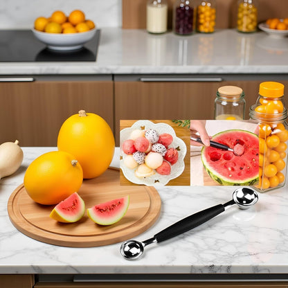 1Pc Black Double-Sided Fruit Melon Baller Spoon 2 in 1 Stainless Steel Melon Ballers Melon Scoop for Watermelon Cantaloupe Icecream Ball,18cm,Fruit and Vegetable Tools,Melon Ballers,Kitchen