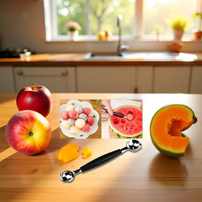 1Pc Black Double-Sided Fruit Melon Baller Spoon 2 in 1 Stainless Steel Melon Ballers Melon Scoop for Watermelon Cantaloupe Icecream Ball,18cm,Fruit and Vegetable Tools,Melon Ballers,Kitchen